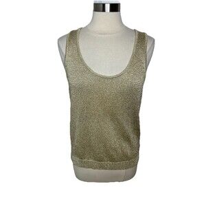 Lilly Pulitzer Metallic Gold Knit Shell Tank Top Women’s L Evening Layering Read